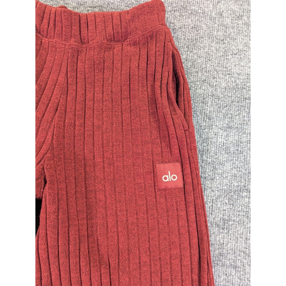 Alo Yoga Ribbed Wide Leg Pants Mahogany Red High Rise Lounge Trousers XS - Picture 2 of 4